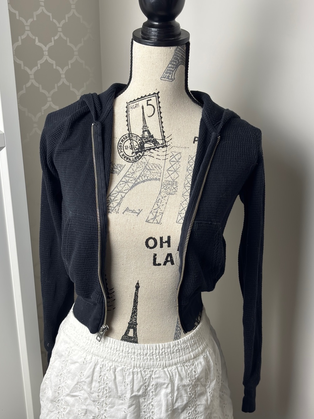 TNA aritzia black zip up waffle hoodie